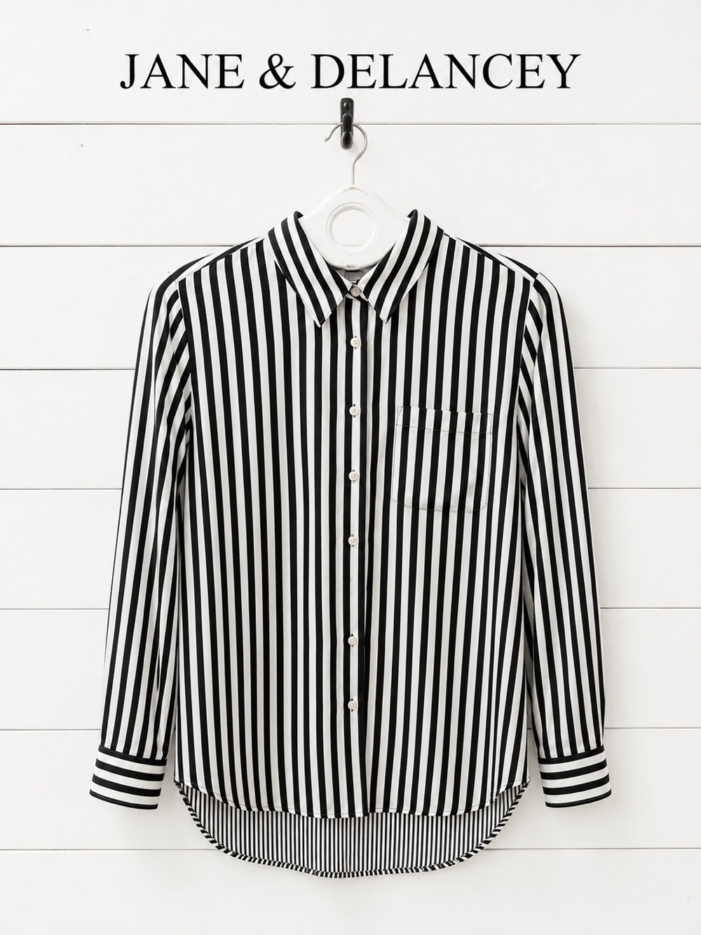 Jane & Delancey Black & White Striped Button-Up Shirt – Size L – NWT